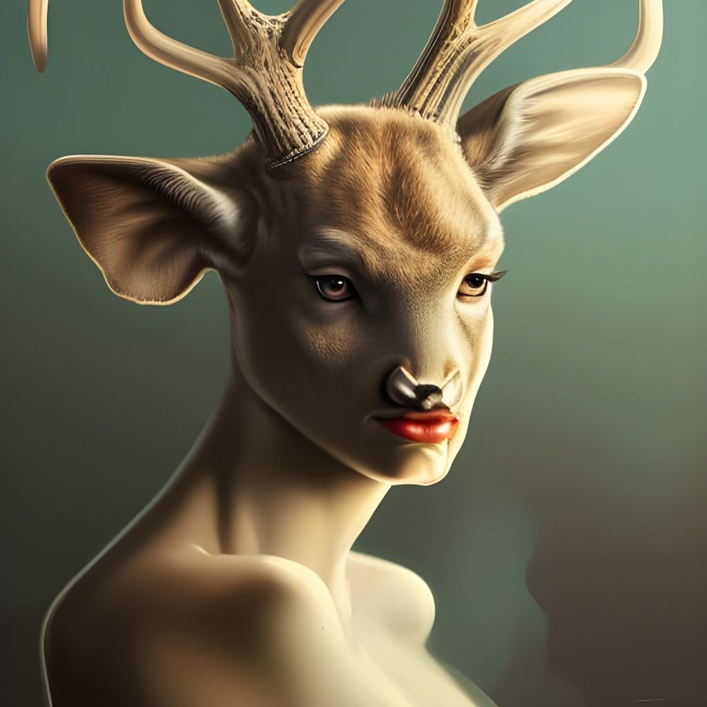 Detailed Portrait of a Deer Woman, Art Nouveau Style