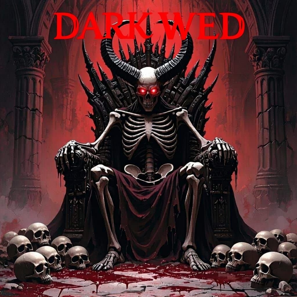 Skeletal Demon King on Skull Throne in Hellish Temple