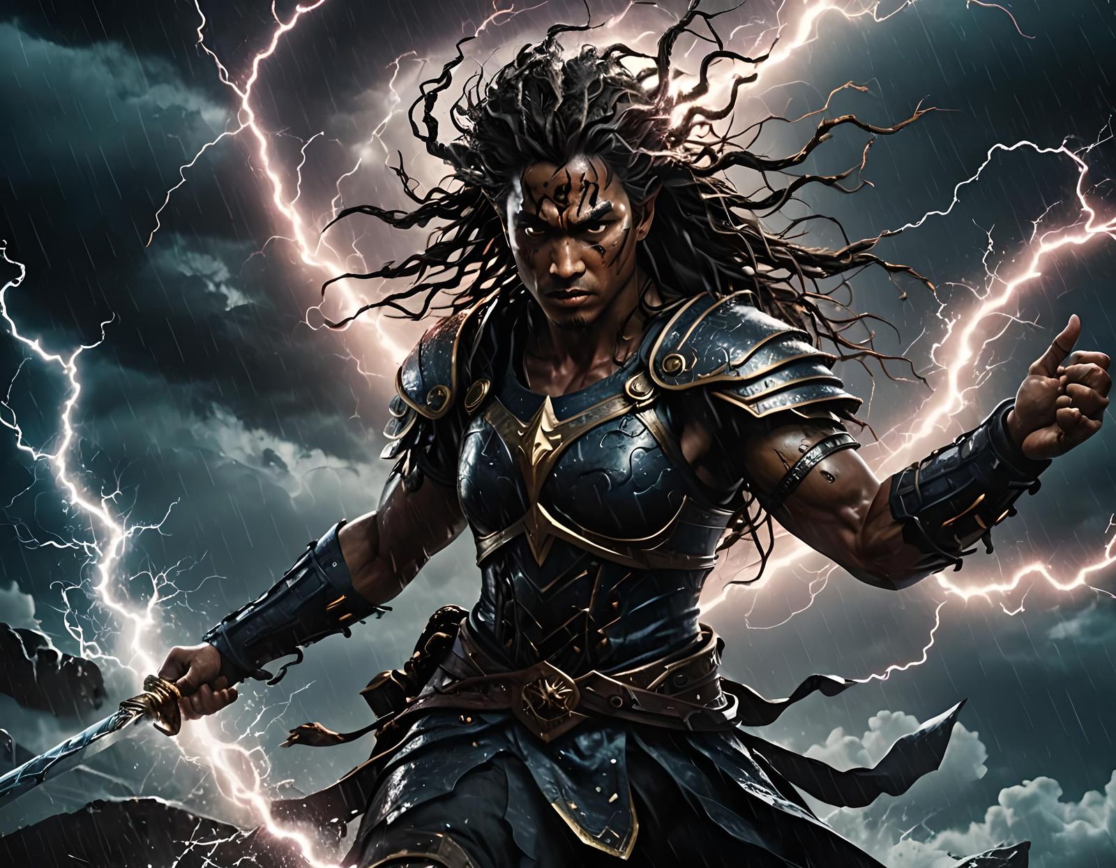 Muscular Amazon Warrior in Hyperdetailed Action Pose