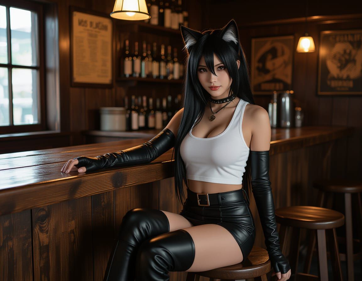 Feline Kitsune in Leather Bar Attire