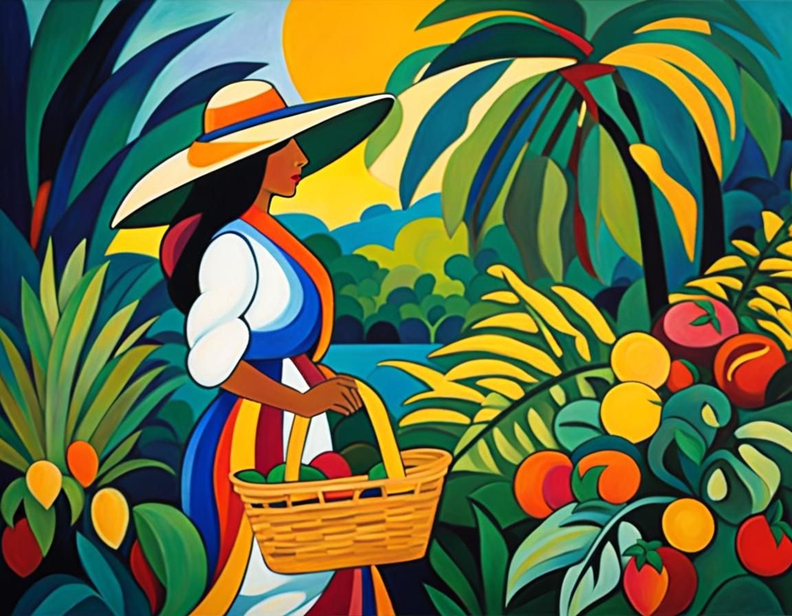 Woman in Rainforest: Expressionist Oil Painting