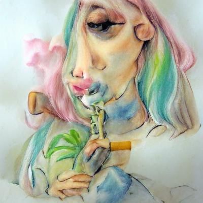 Woman Smoking in Pastel Watercolor Style
