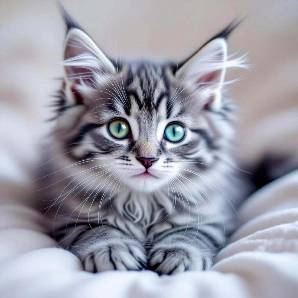 Cute Fluffy Kitten with Purple and Green Eyes