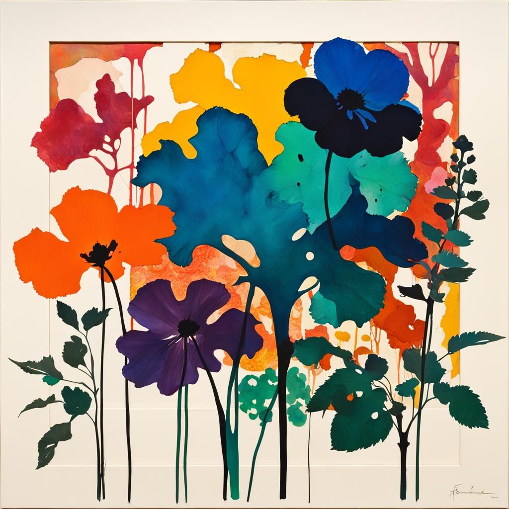 Psychedelic Silhouette: Botanical Floral Collage in Abstract...
