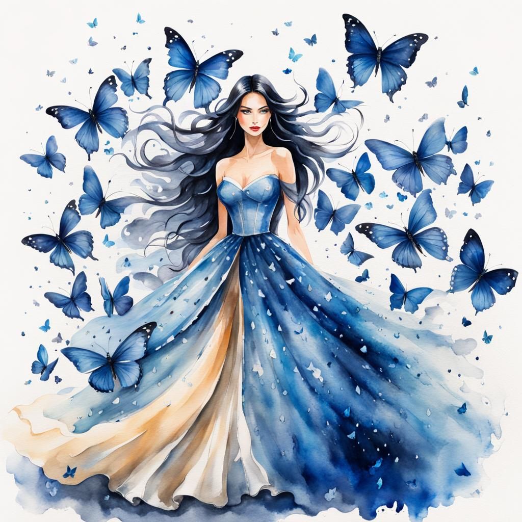 Woman's Butterfly Ballgown: Watercolor Art
