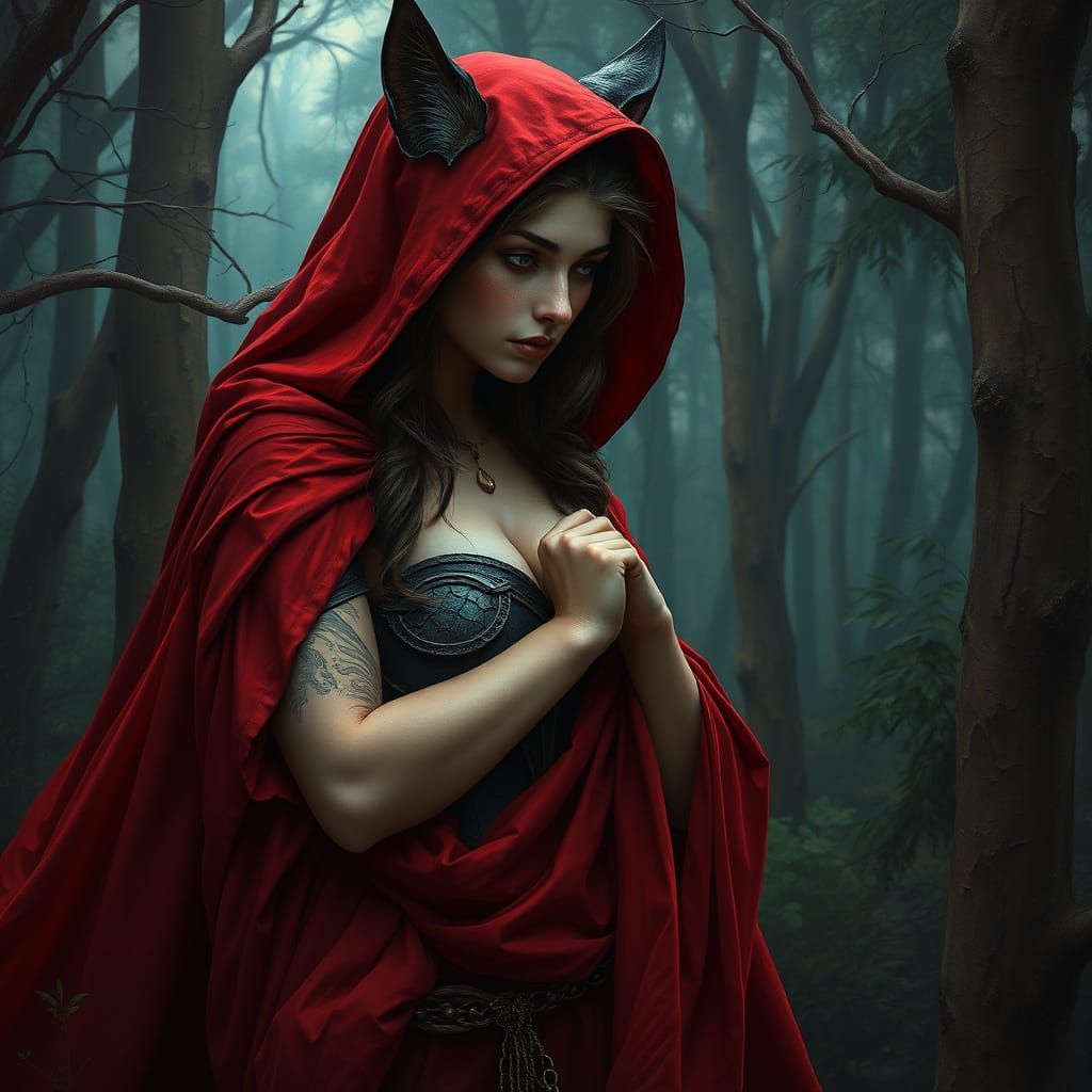 Mystical Vixen in Crimson Cloak: Hyper-Realistic Digital Art