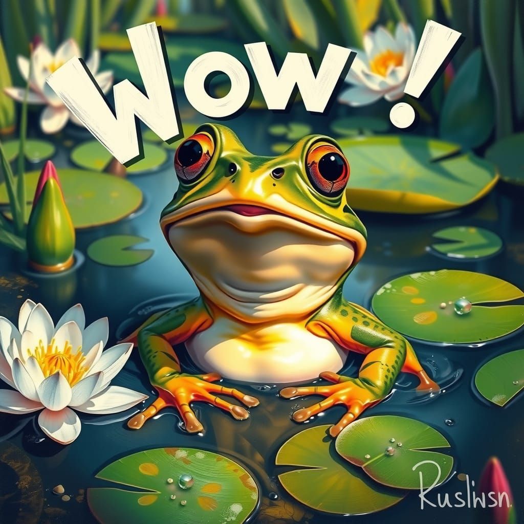 Shocked Frog in Pond as Vivid Painting