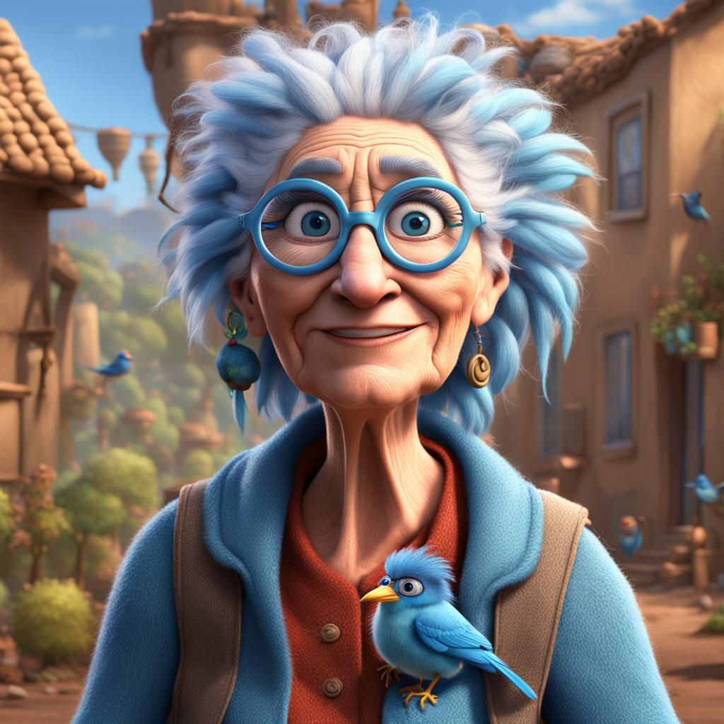 Pixar Style Woman with Blue Bird