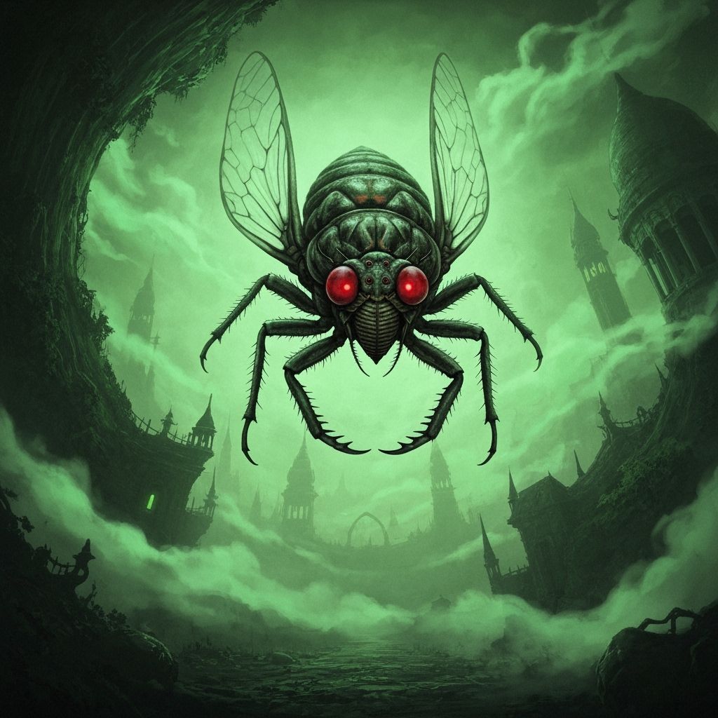 Evil Cicada Spirit Over Surreal Sleepwalker Paradise