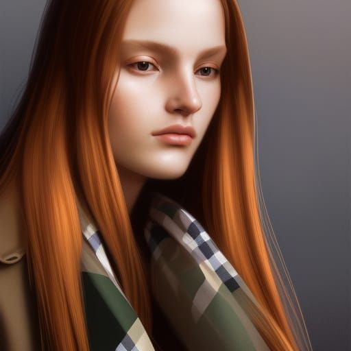 Attractive Girl in Burberry Sweater, Detailed Portrait