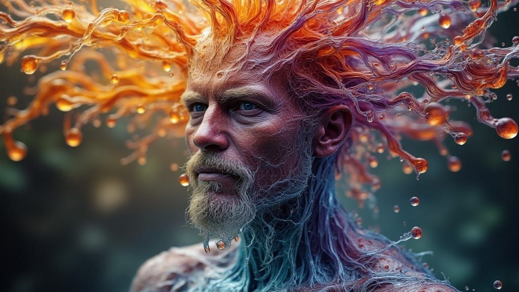 Fractal Man with Rainbow Moss, Dark Fantasy Concept Art