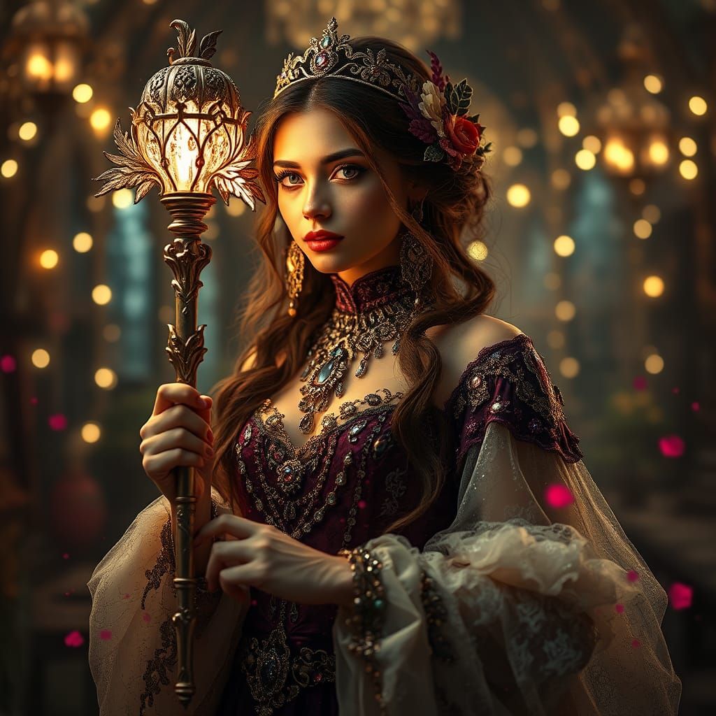 Magical Figure with Wand in Jewelry Nouveau Style