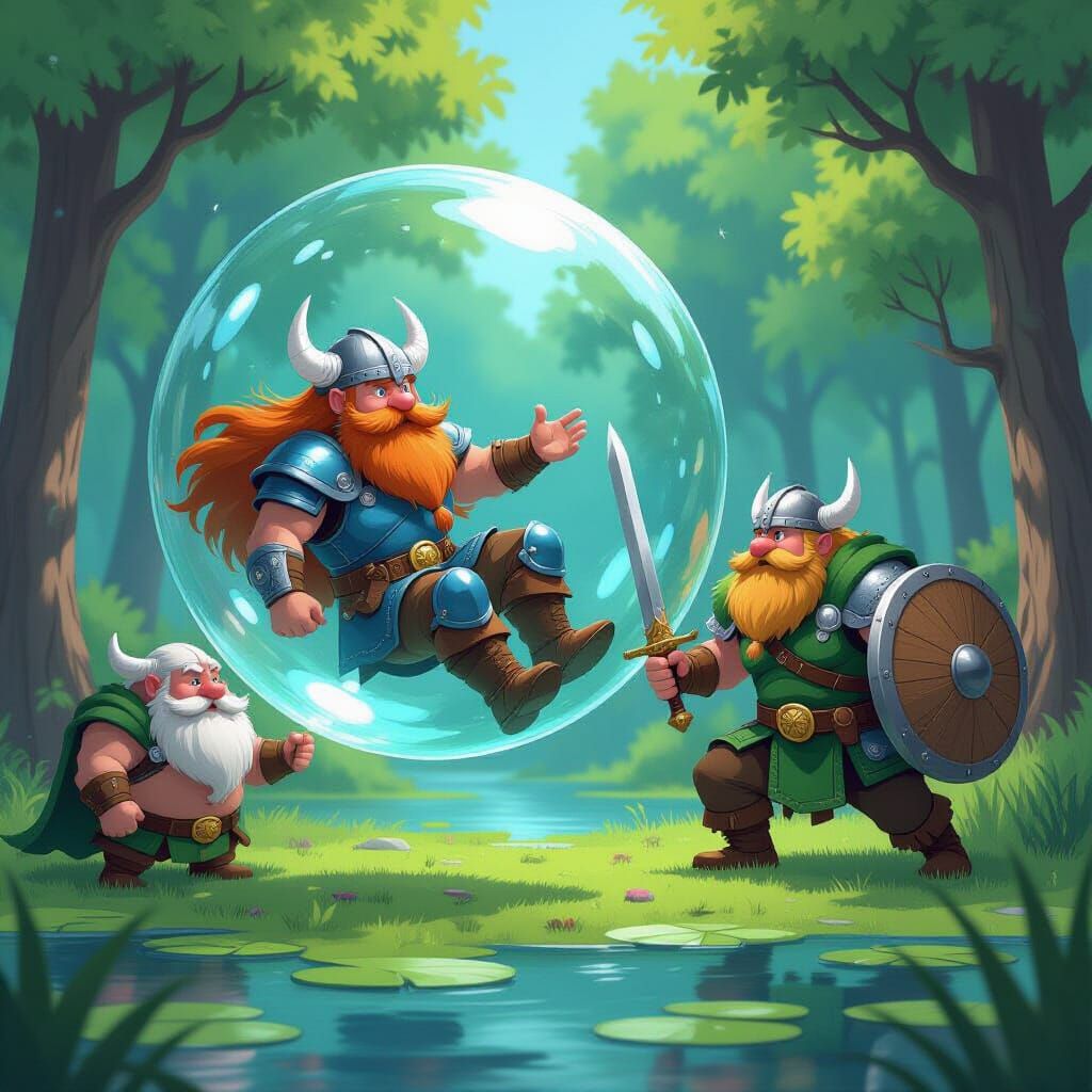 Vikings in Bubbles on a Fantasy Swamp: 3D Anime Art
