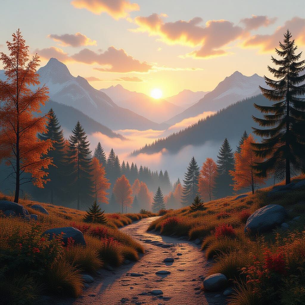 Ethereal Mountain Mist at Dawn Digital Painting