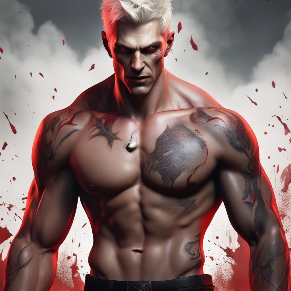 Dominant Vampire with Platinum Hair in Detailed Matte Painti...