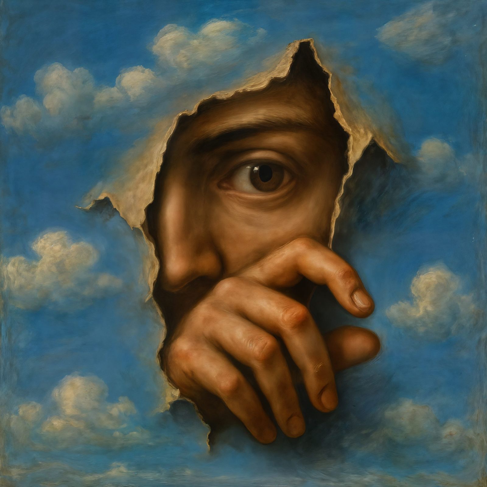 Surreal Sky Reveals Hyperrealistic Eye in Renaissance Style