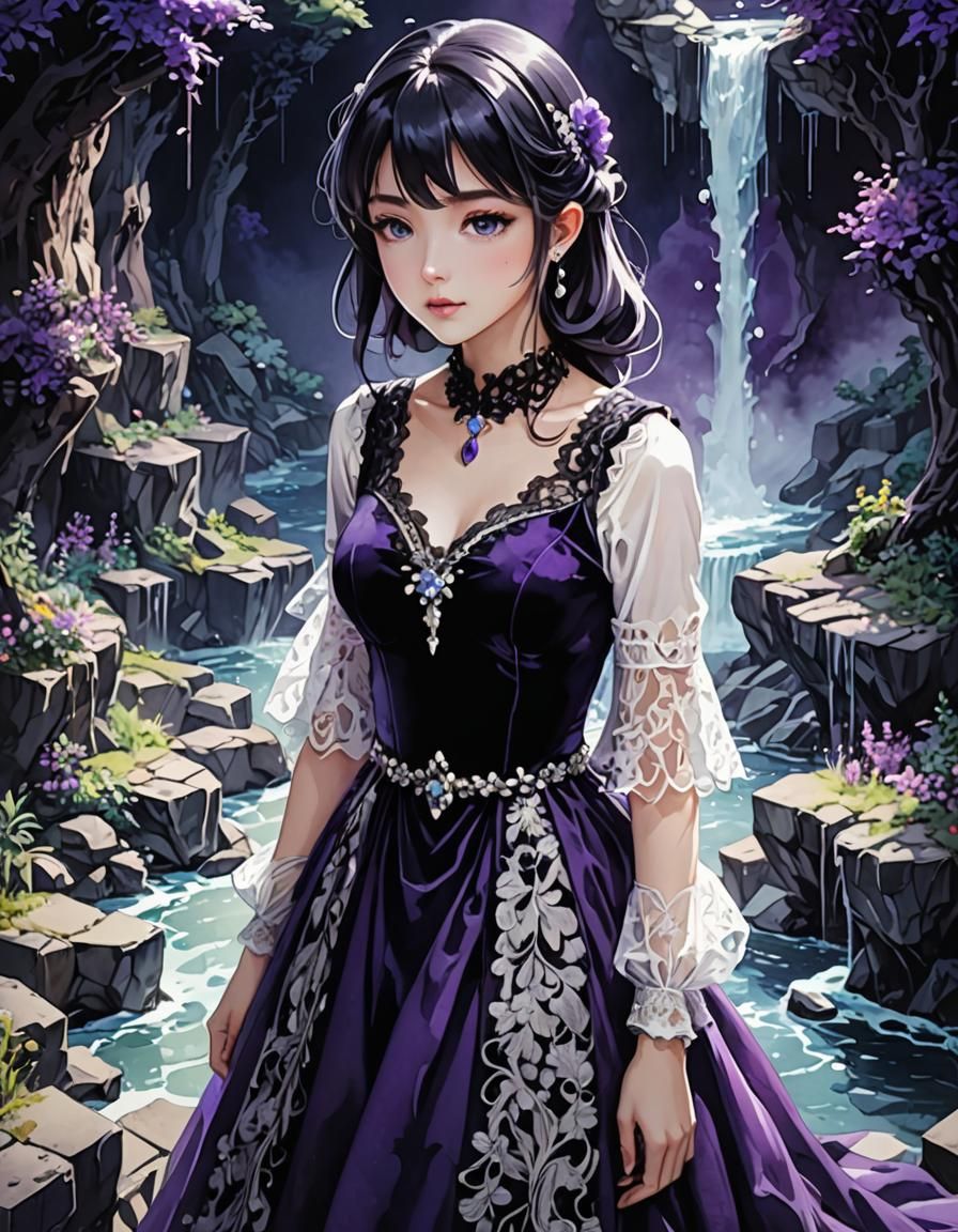 High Contrast Manga Scan of Purple Velvet Dress