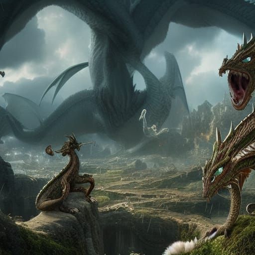 Epic Dragons and Puppies in a Dramatic Landscape