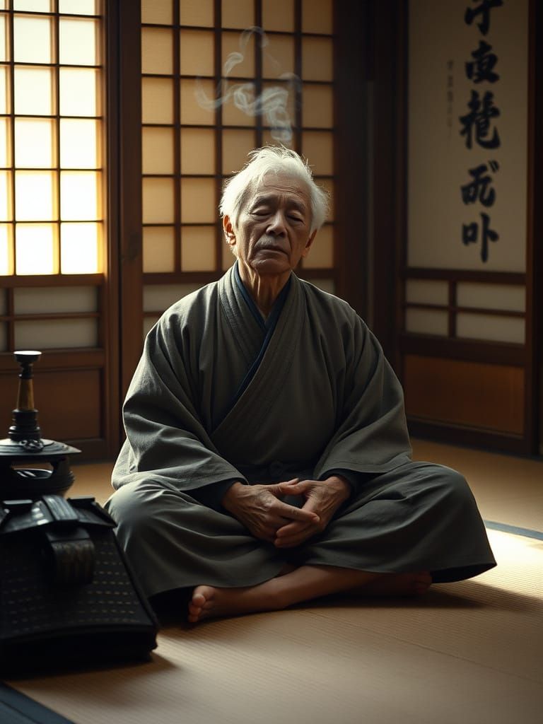 Weathered Samurai Master in Serene Meditation