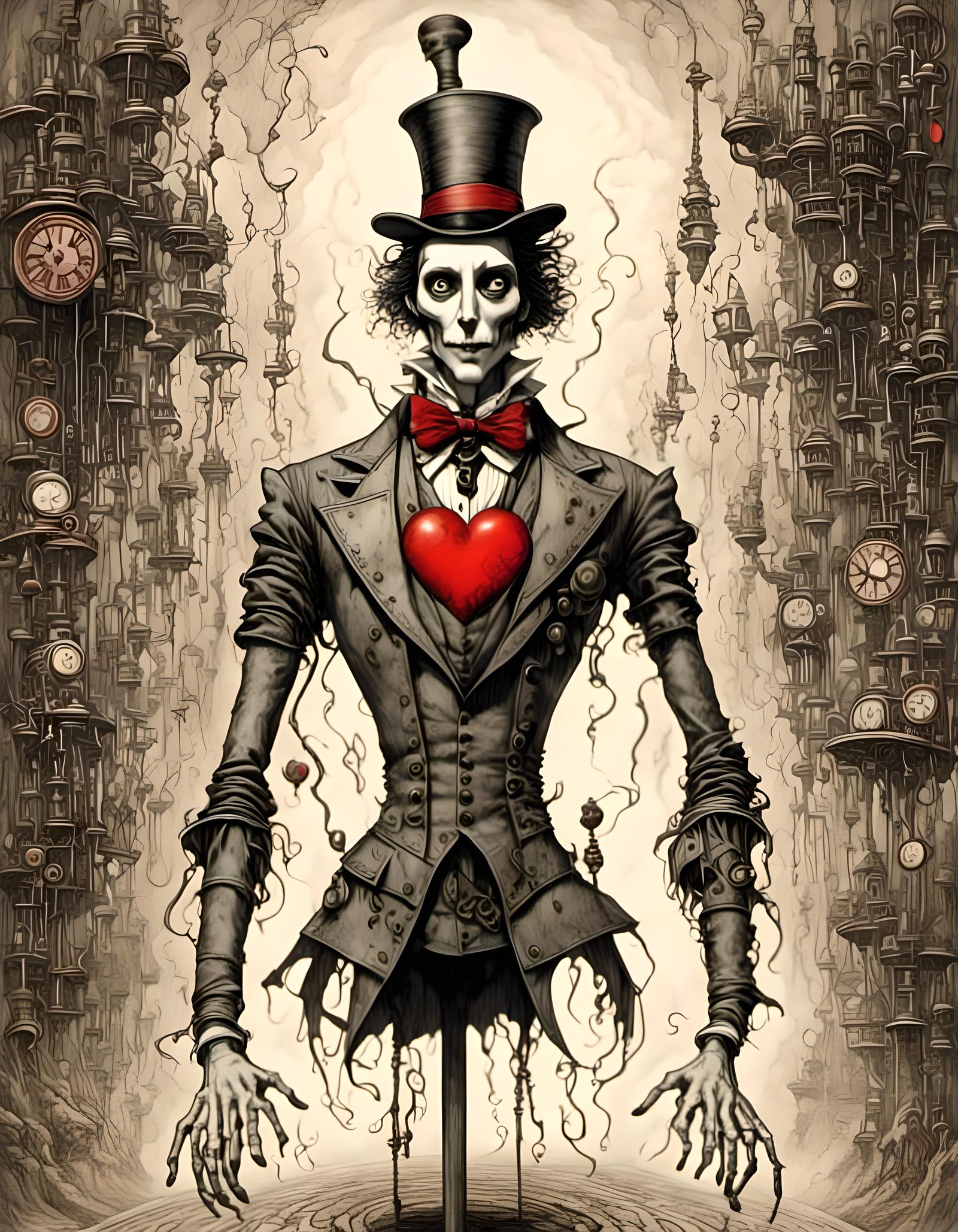 Steampunk Tin Man with Red Heart, Graphic Novel Art