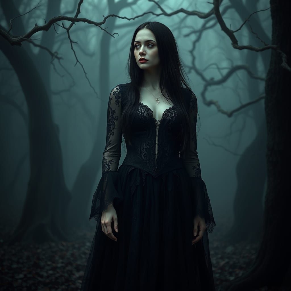 Gothic Woman in Forest, Digital Art