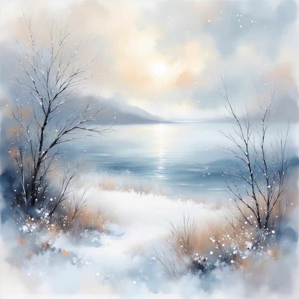 Scottish Winter Seascape in Soft Oil Painting Style