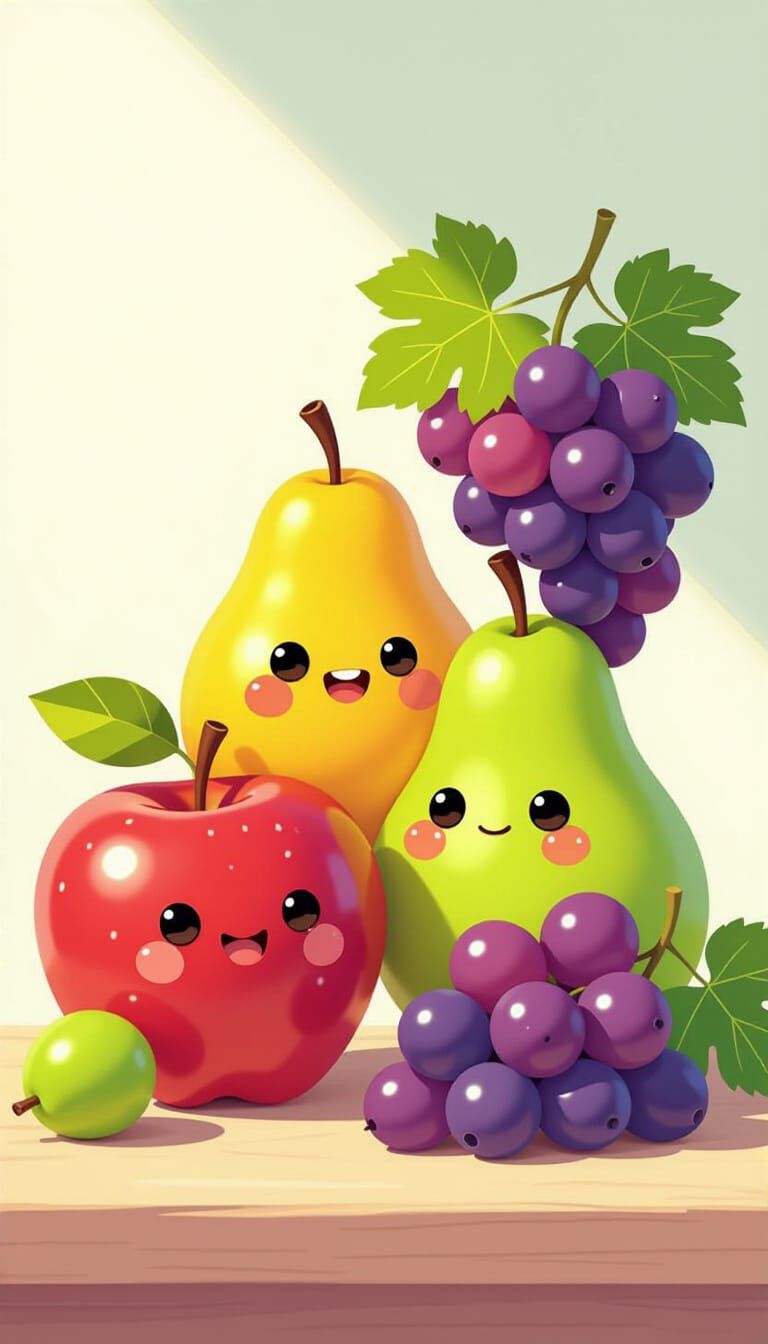 Playful Anthropomorphic Fruits in Abstract Digital Art