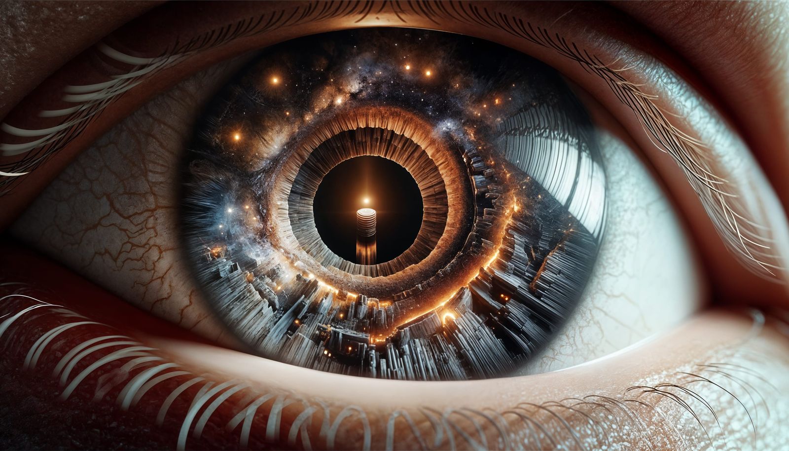 Macro Eye Photograph with Night Cafe Concept