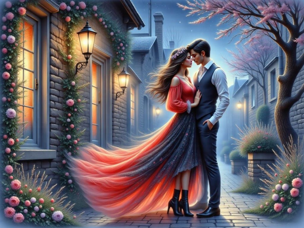 Romantic Spring Night in Dreamy Watercolor