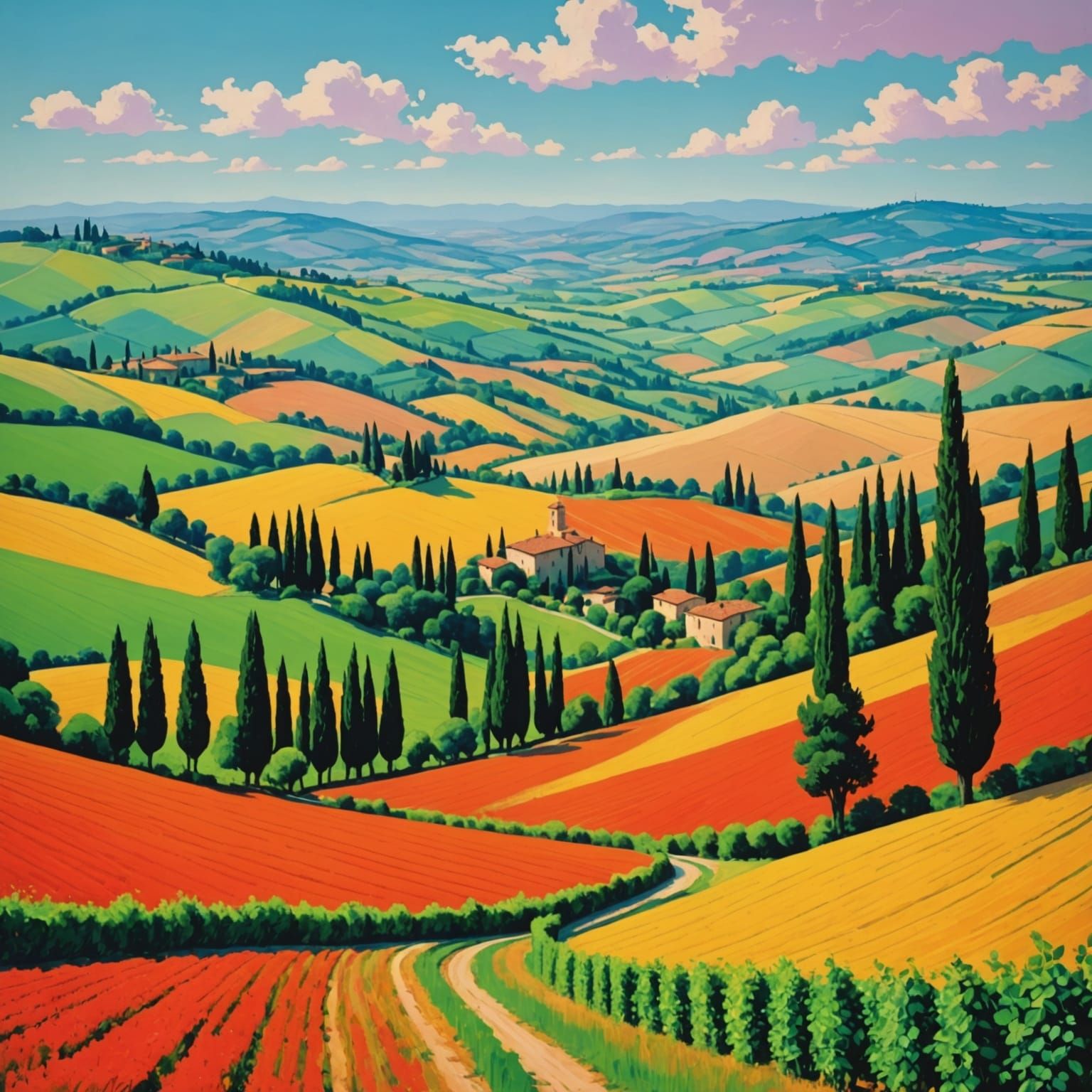 Tuscan Landscape in Hockney Style