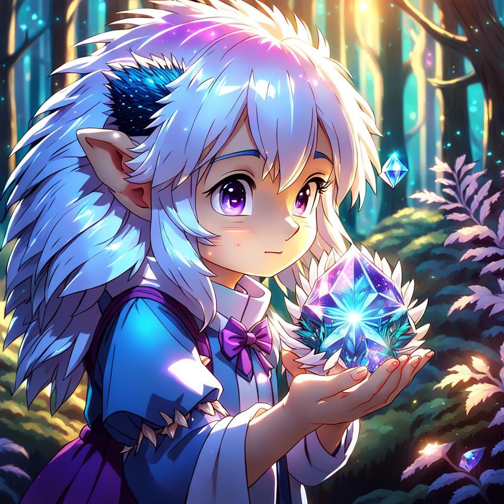 Anime Hedgehog Girl in Dreamlike Forest