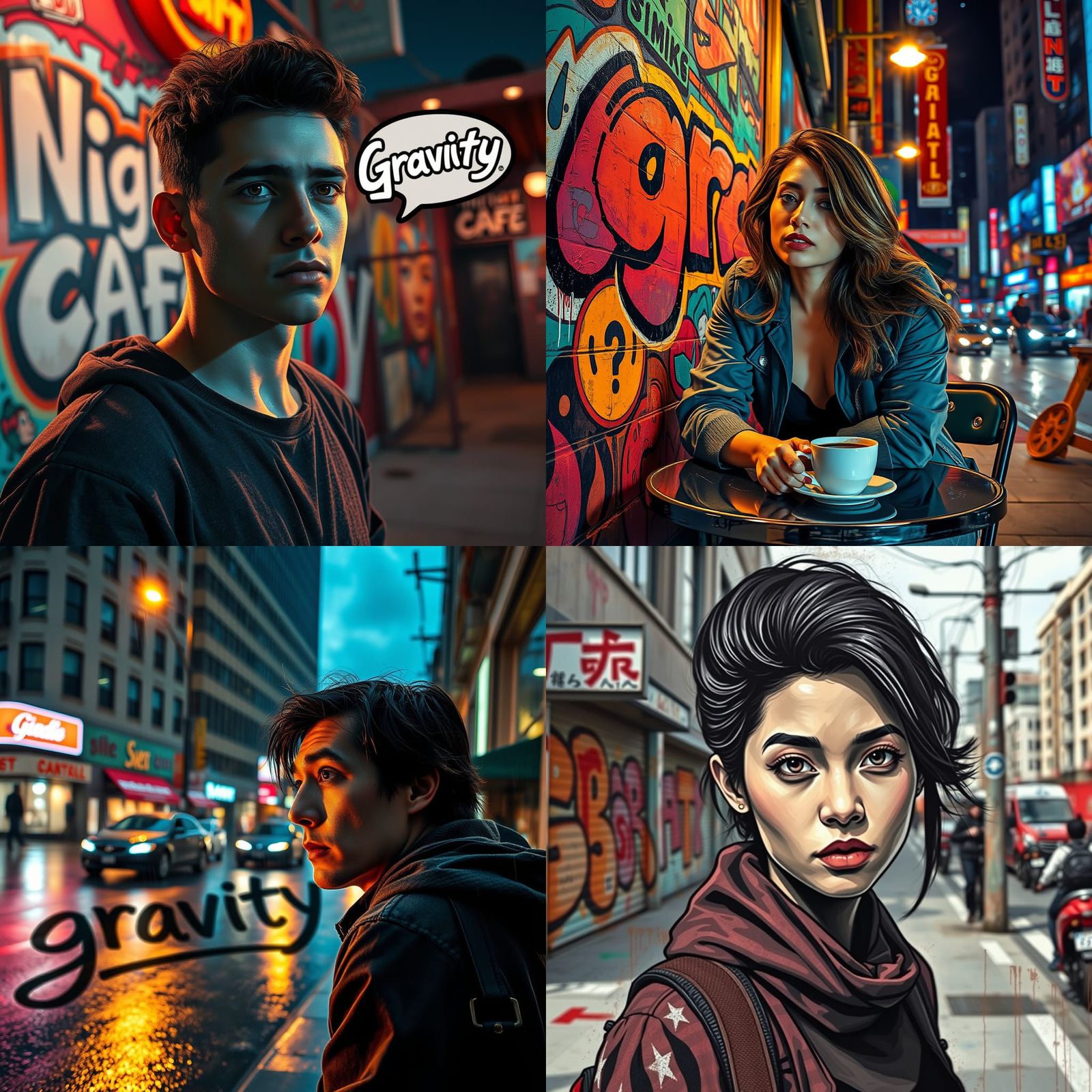 Hyperrealistic Street Art Night Cafe Graffiti