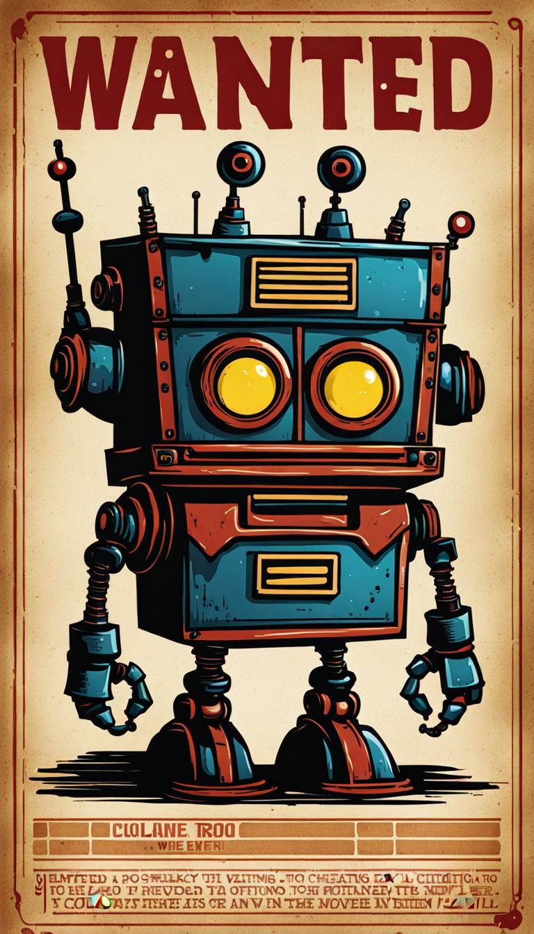 Colorful Wanted Poster of a Cheating Robot