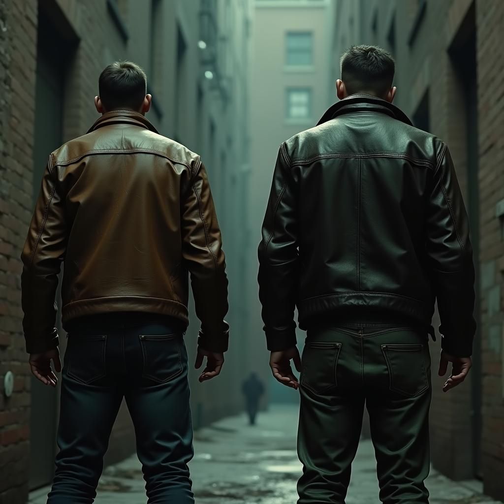 Men in Leather Jackets in Dimly Lit Alley