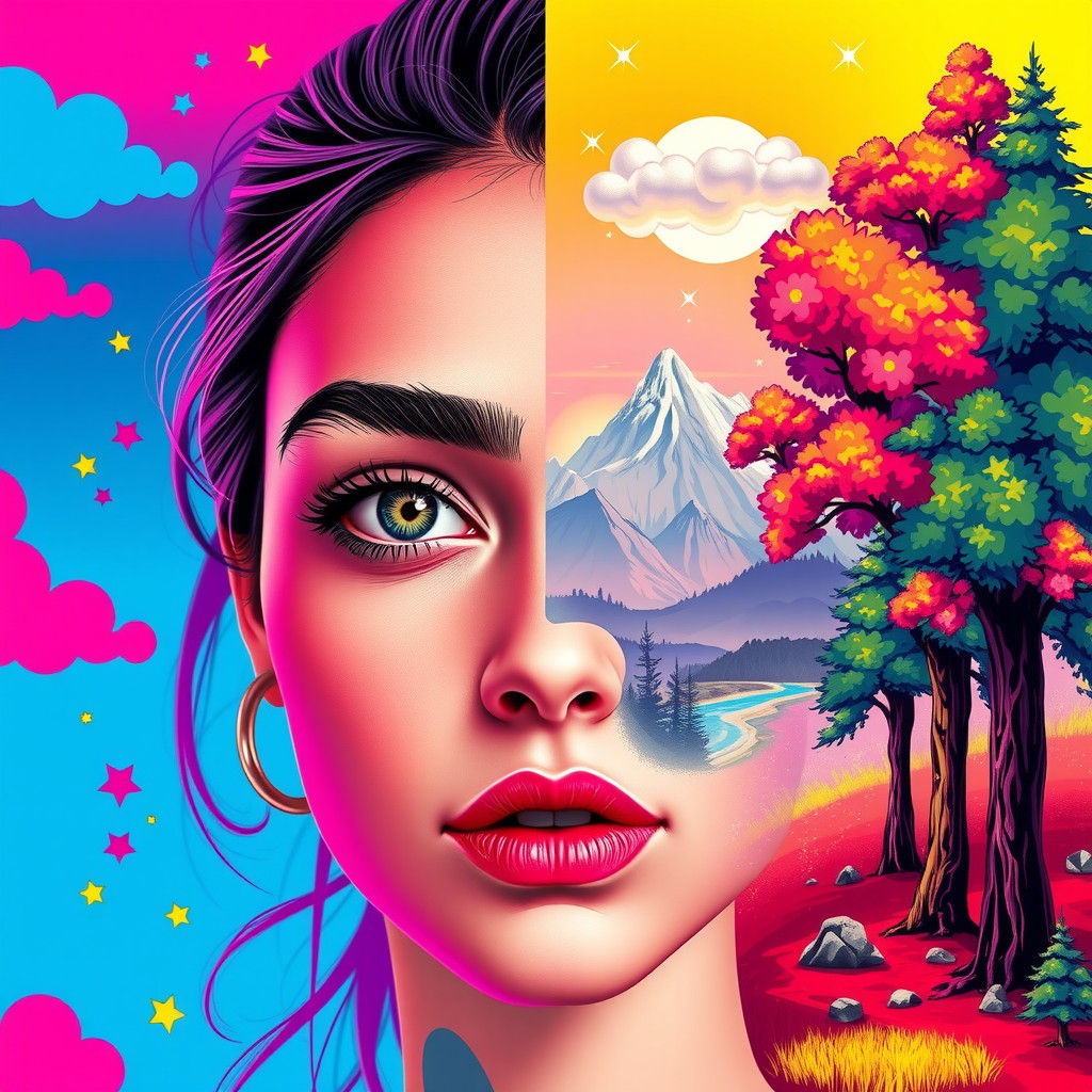 Vibrant Split Portrait in Two Styles