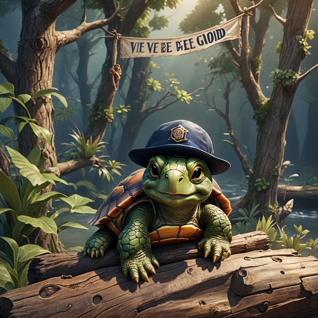 Cute Turtle with Banner in Detailed Matte Painting