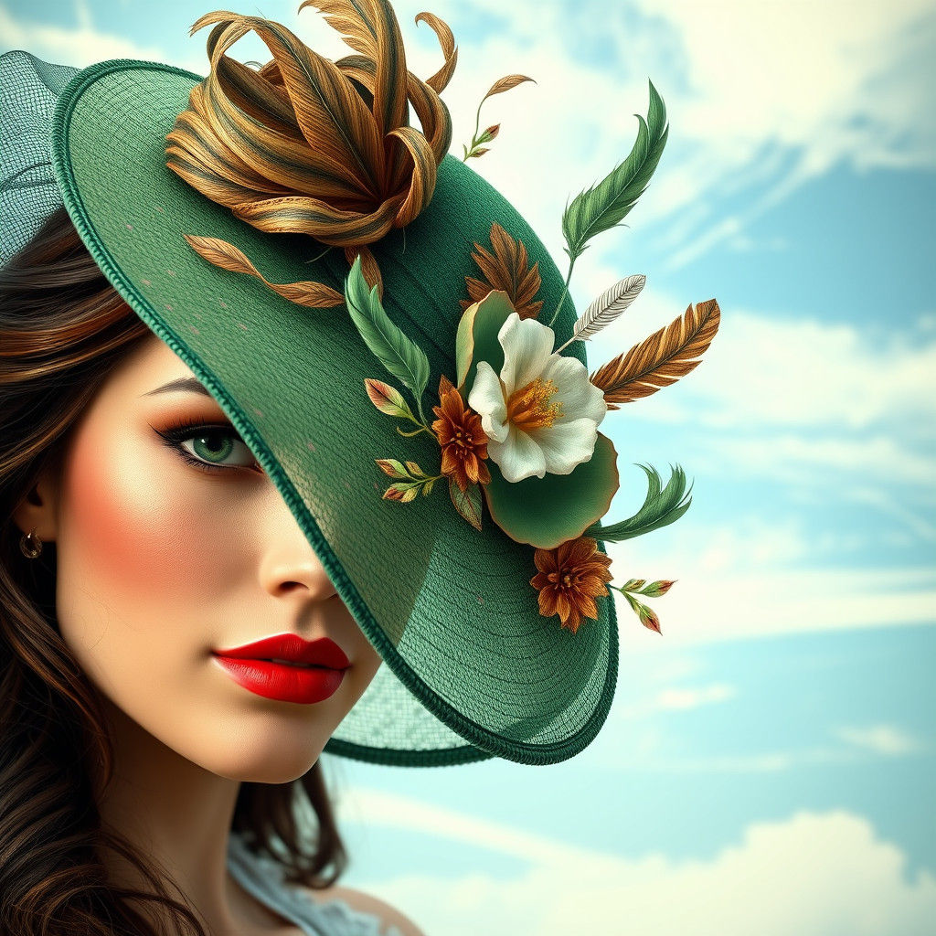 Kentucky Derby Hat: Auburn-Blonde Woman, Matte Painting