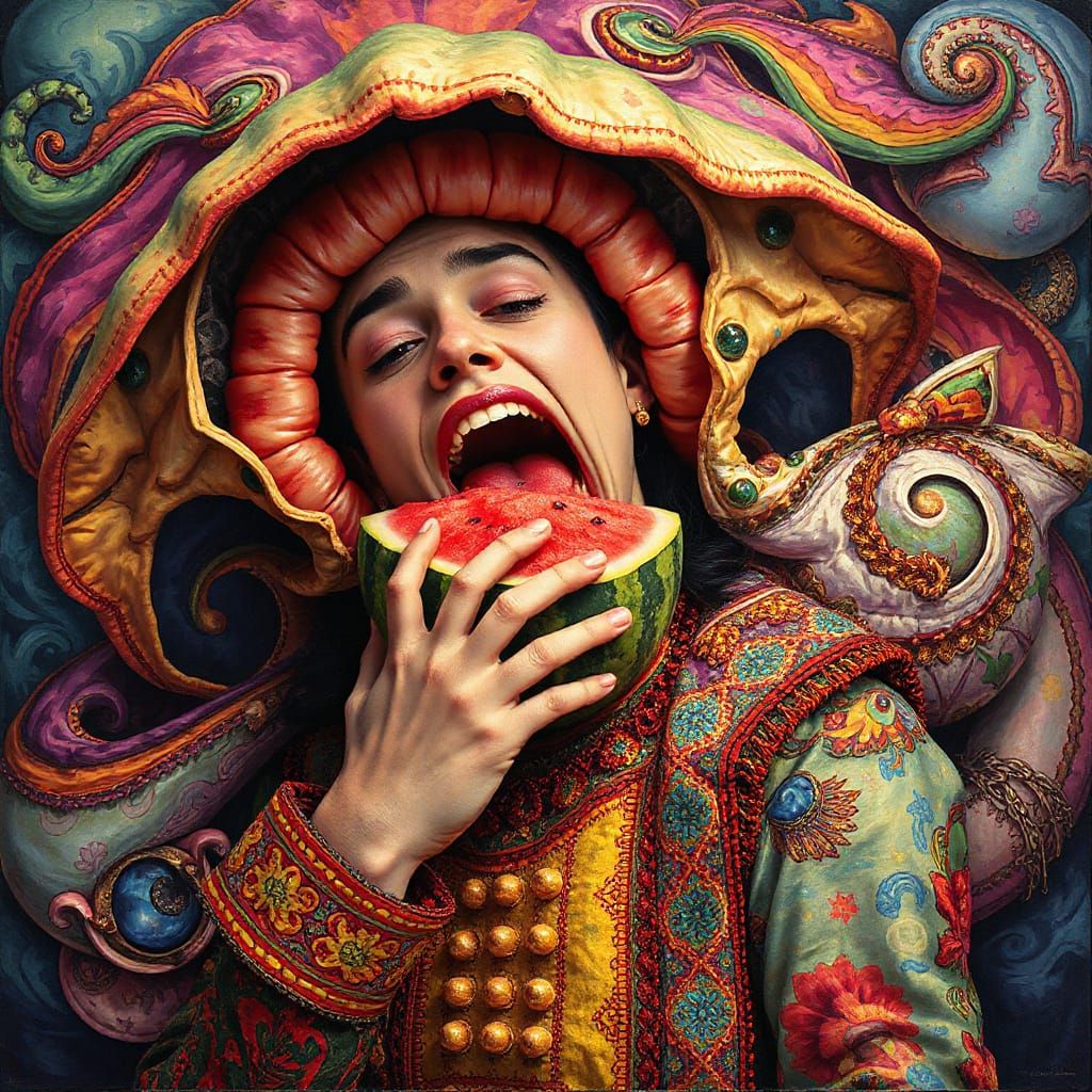 Surreal Watermelon Explosion in Psychedelic Digital Art