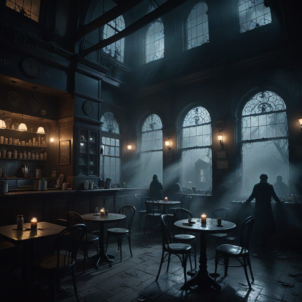 Eerie Enchanted Cafes on Moonlit Night