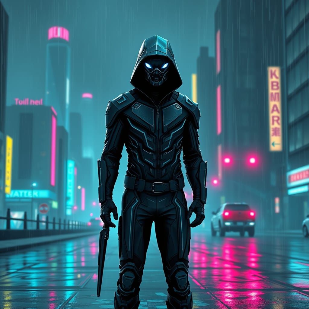 Gritty Futuristic Superhero in Dark, Gritty Futurism Style