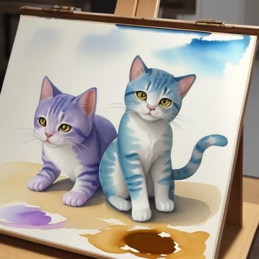 Watercolor Cats Creating Art