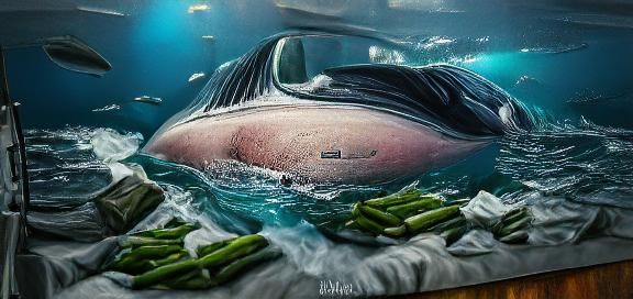 Whale fish under ocean 8K 3D beautiful flickering light hyperrealism matte painting oil on canvas watercolor trending on...