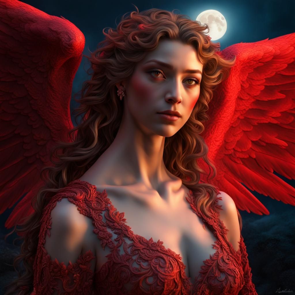 Crimson Angel Portrait in Detailed Matte Style