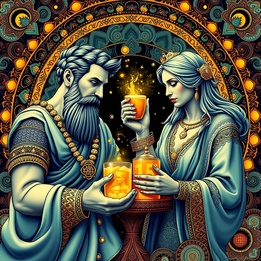 Victorious Champions Holding Golden Trophies in a Vibrant Ve...