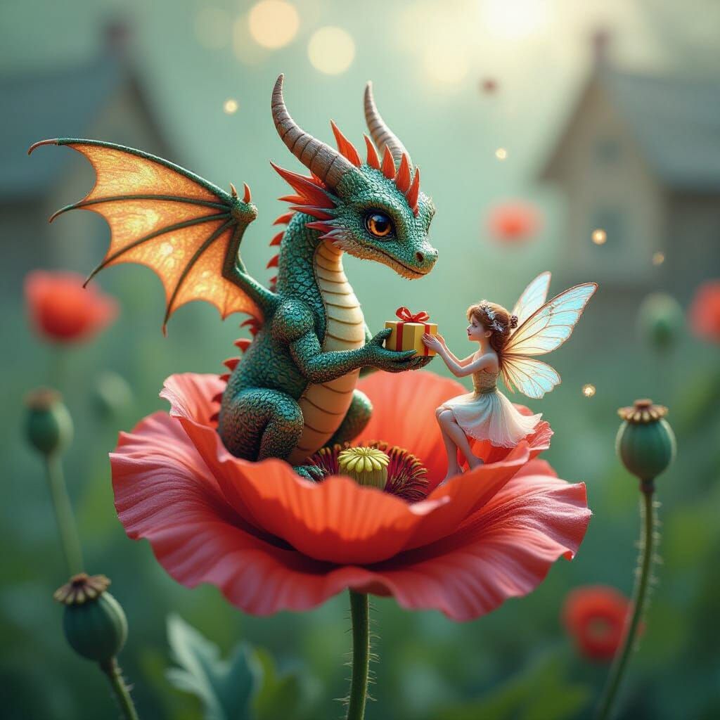 Clockwork Dragon and Fairy in Steampunk Bioluminescence Styl...