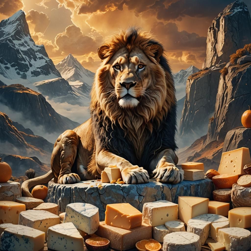 Majestic Cheese Lion on Cheese Mountain