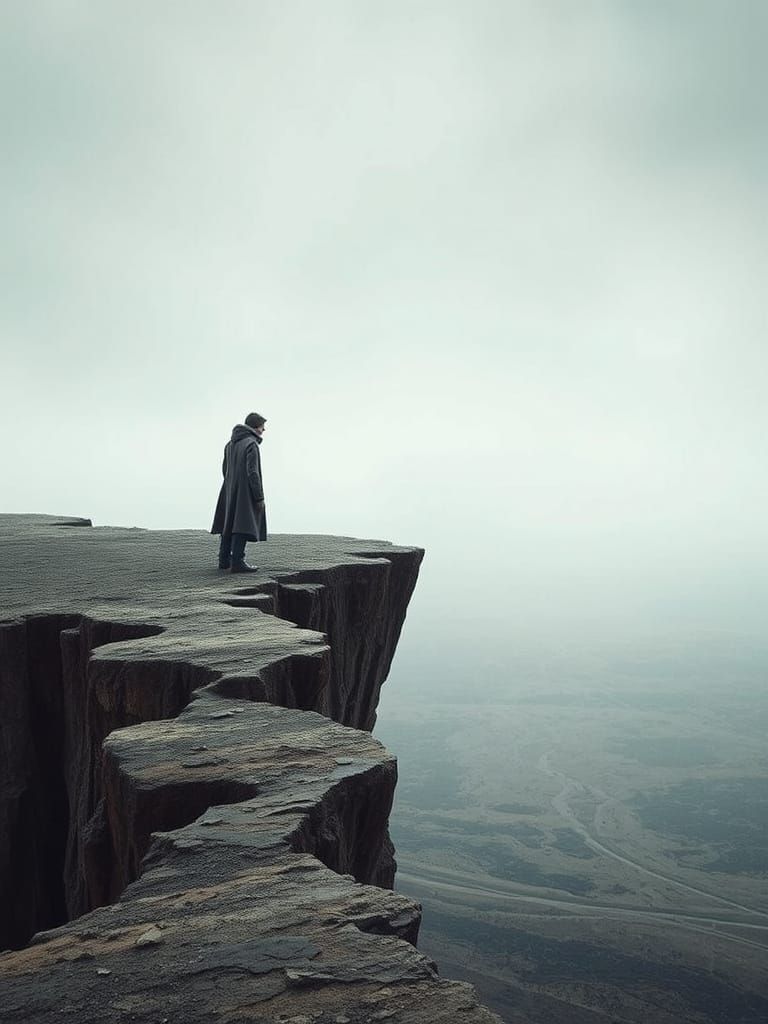 Lone Figure in Dystopian Landscape Art