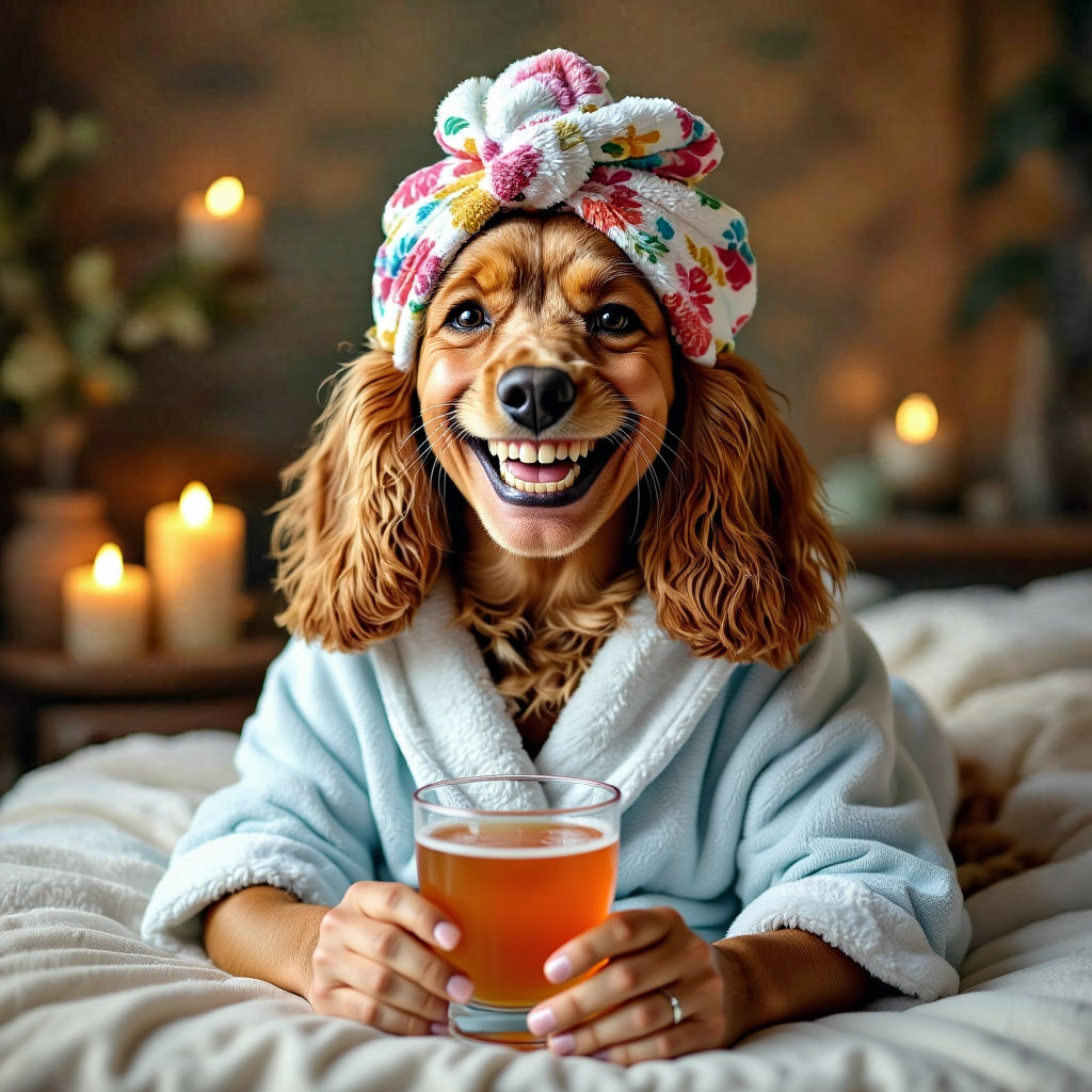 Cocker Spaniel Spa Day in Detailed Wildlife Art Style