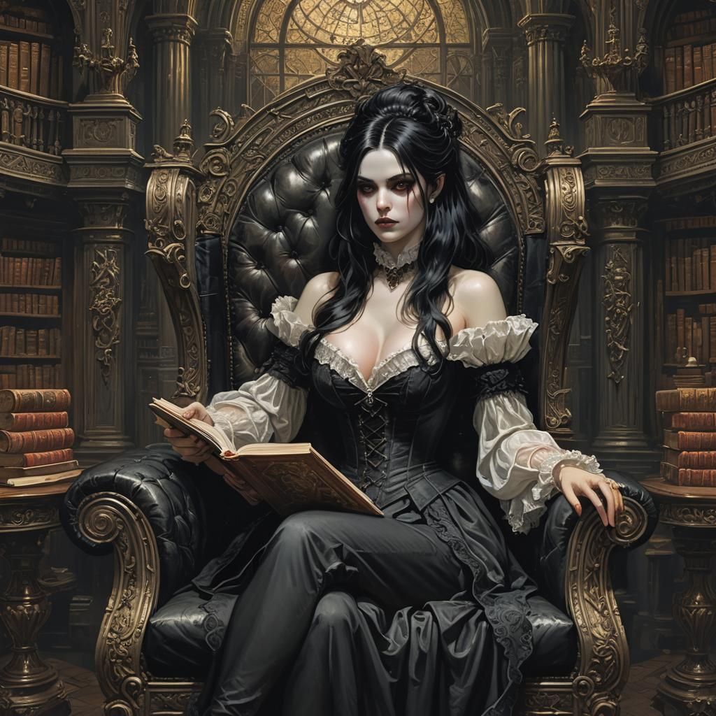 Victorian Vampire in Gothic Library