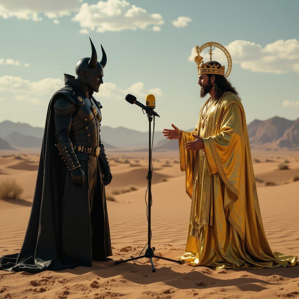 God and Devil Face Off: Cinematic Film Still